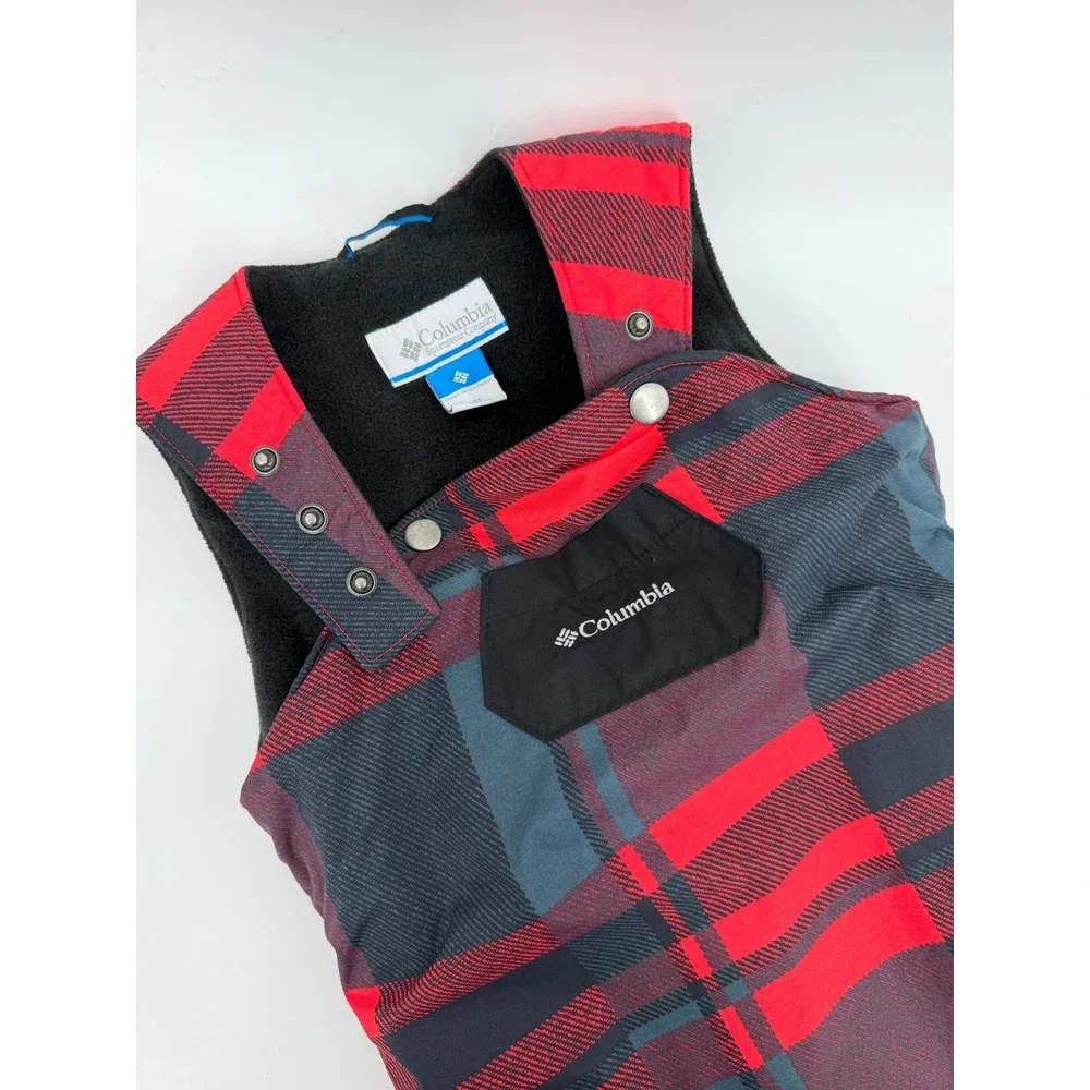 Columbia Toddler Plaid Snow Overalls Bib Pants‎ Fleece Lined 4T Red Gray
